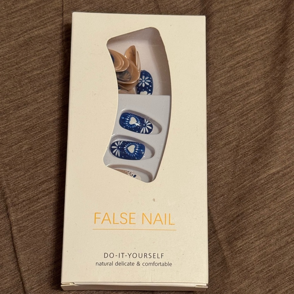 Blue and White Press On Nails